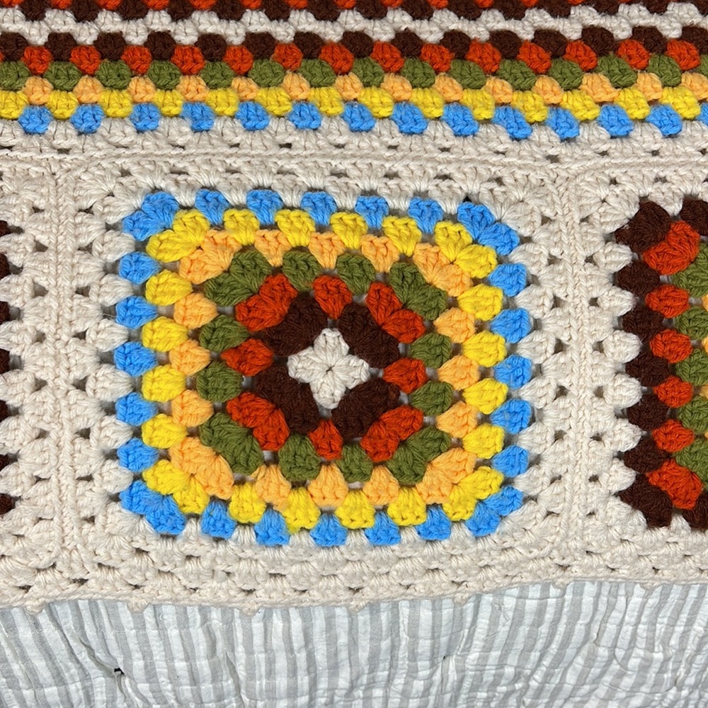 Granny Square Vintage Throw Boho Colors Brown, Rust, Cream & Gold - Picture 4 of 10